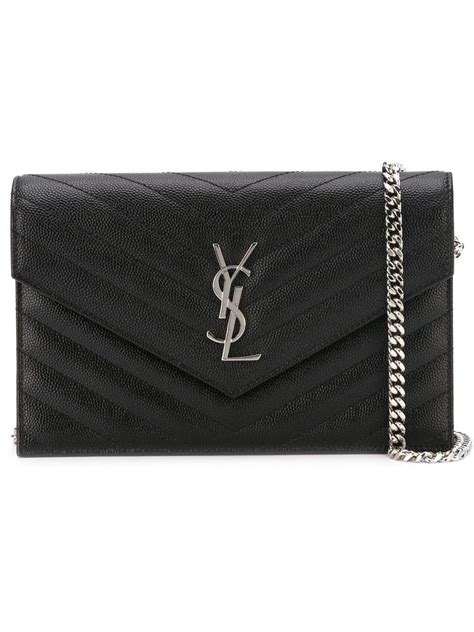 Saint Laurent Classic chain wallet ysl silver veau brillant black for .